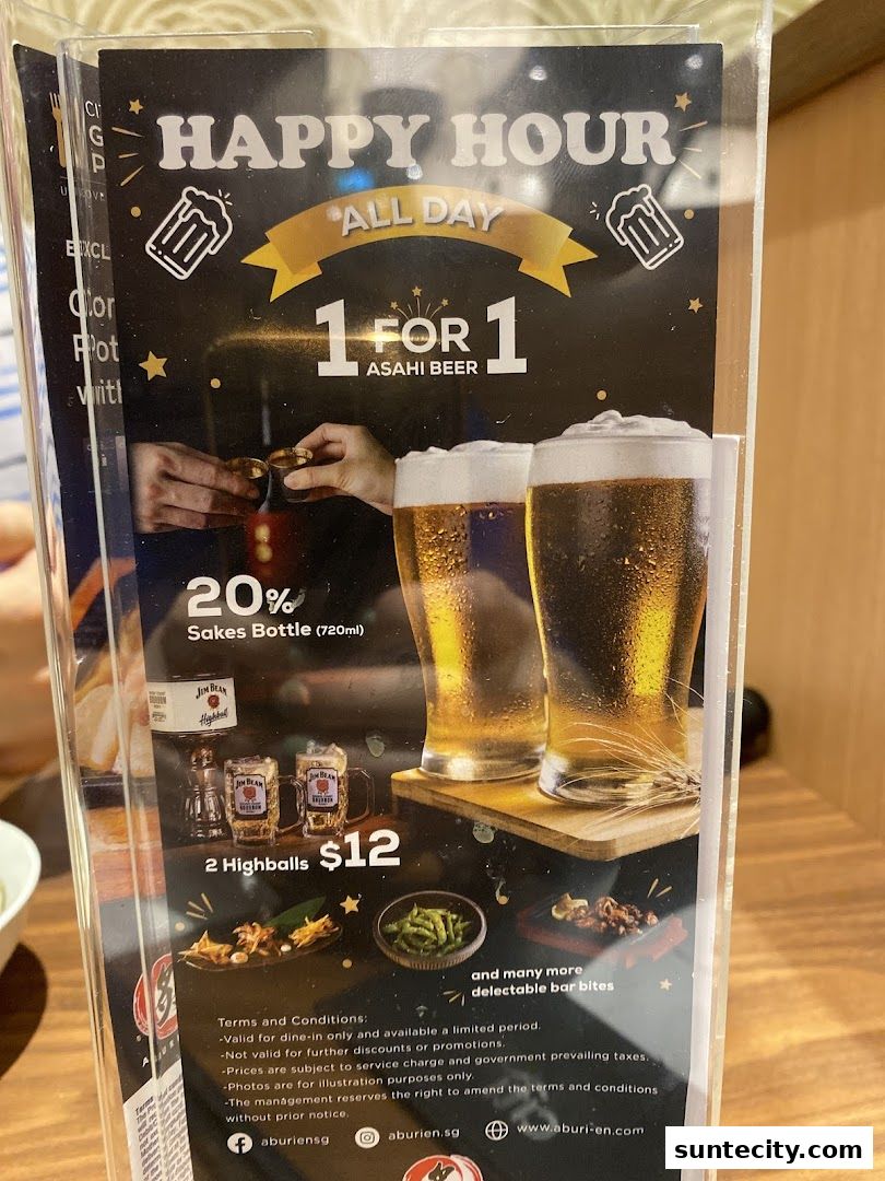 Menu page for Aburi-EN Suntec City
