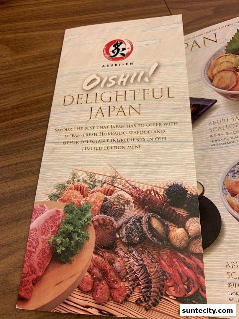 Menu page for Aburi-EN Suntec City