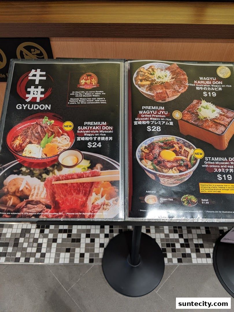 Menu page for Aburi-EN Suntec City