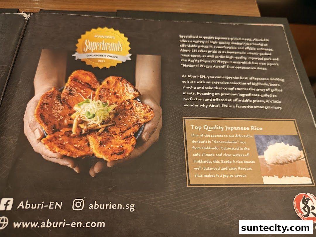 Menu page for Aburi-EN Suntec City