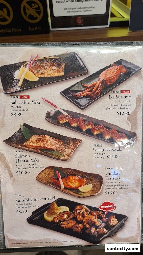 Menu page for Aburi-EN Suntec City