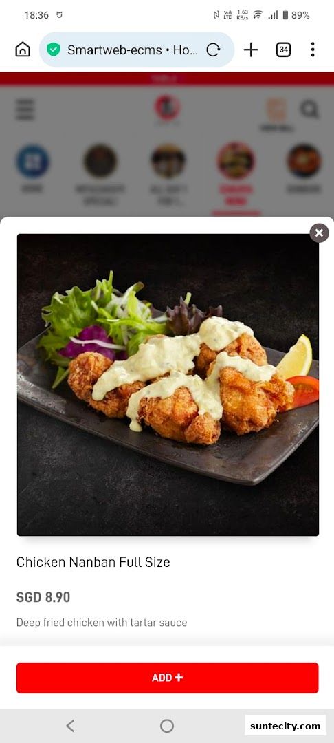 Menu page for Aburi-EN Suntec City
