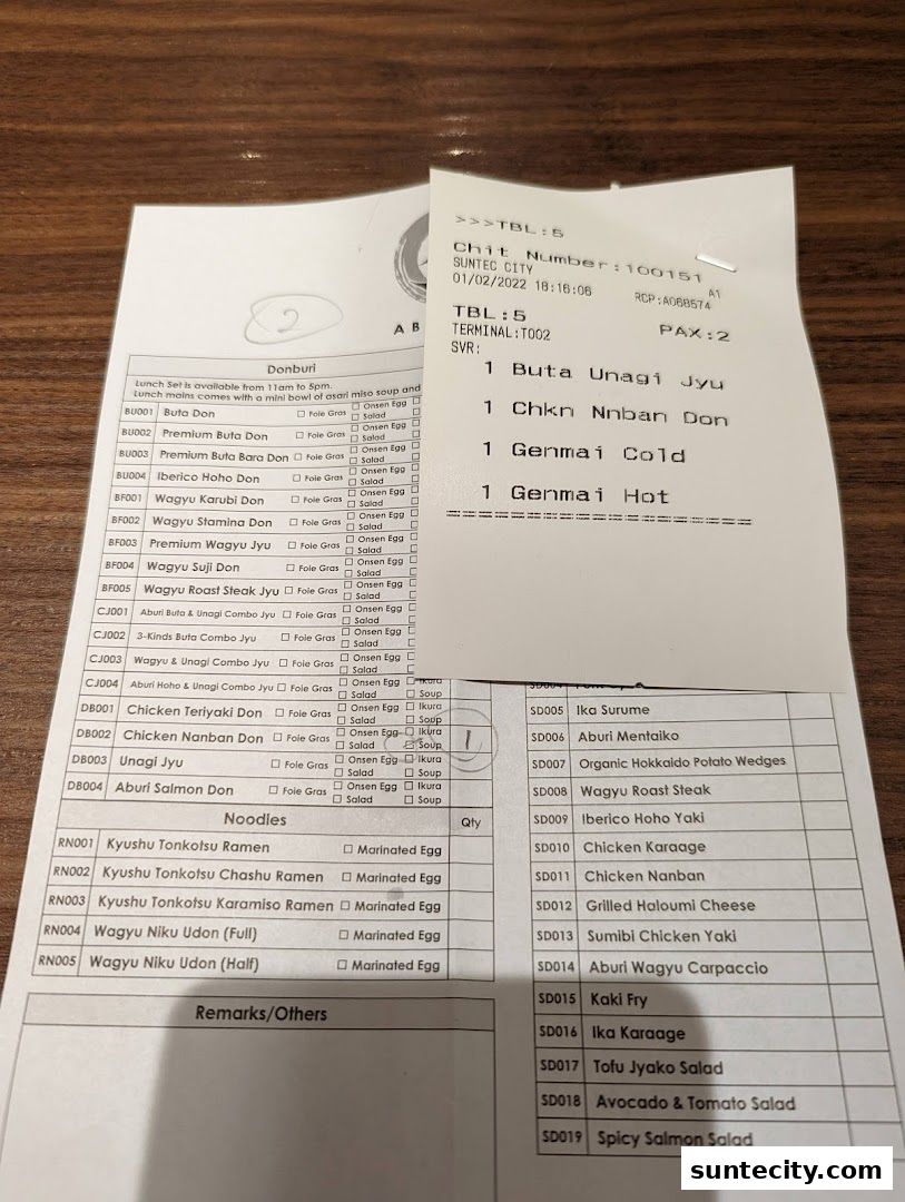 Menu page for Aburi-EN Suntec City