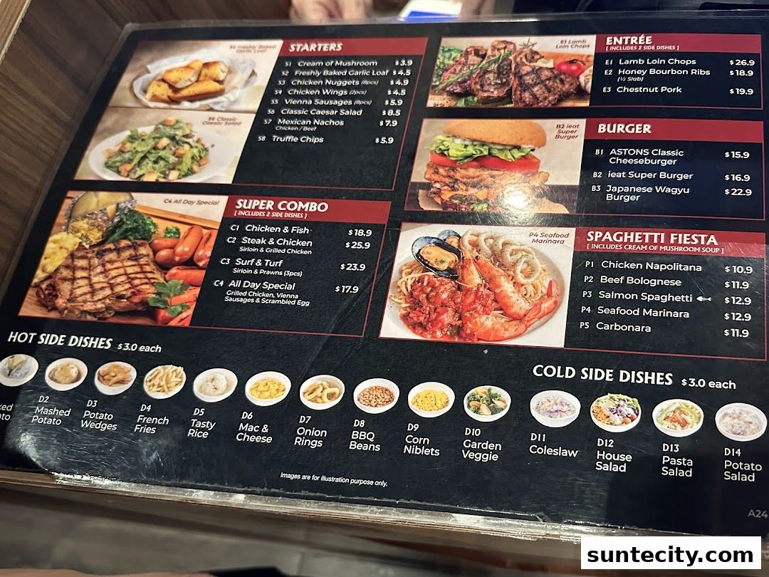 Menu page for ASTONS Specialities