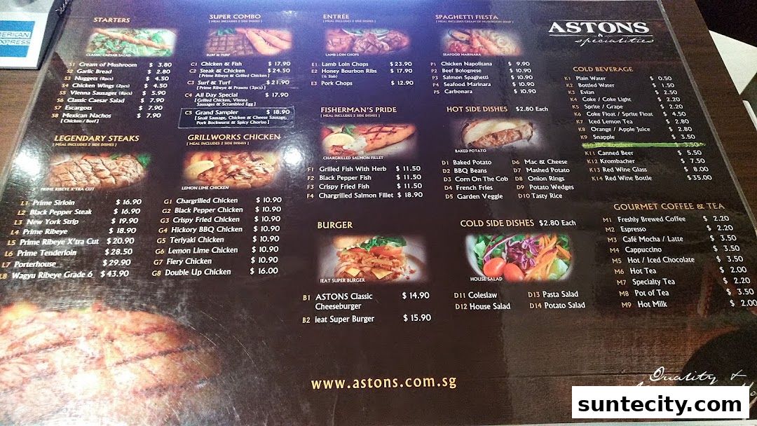 Menu page for ASTONS Specialities