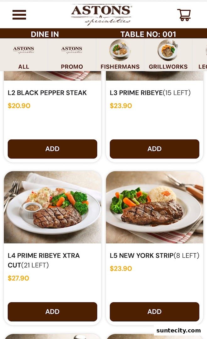 Menu page for ASTONS Specialities