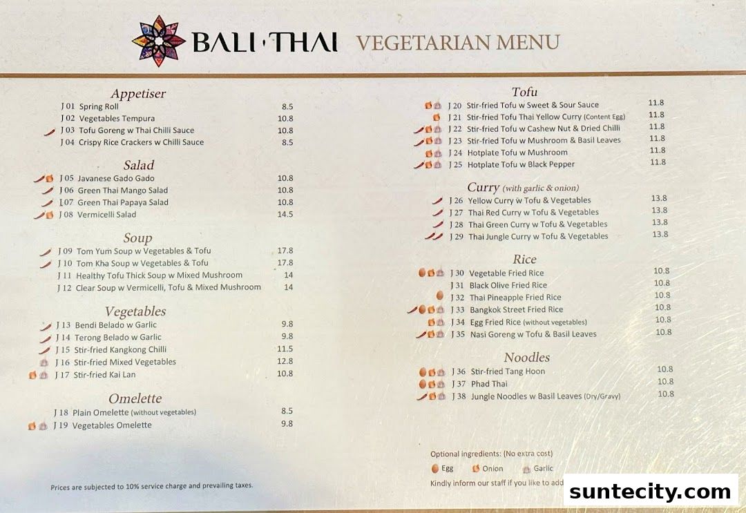 Menu page for Bali Thai Suntec City