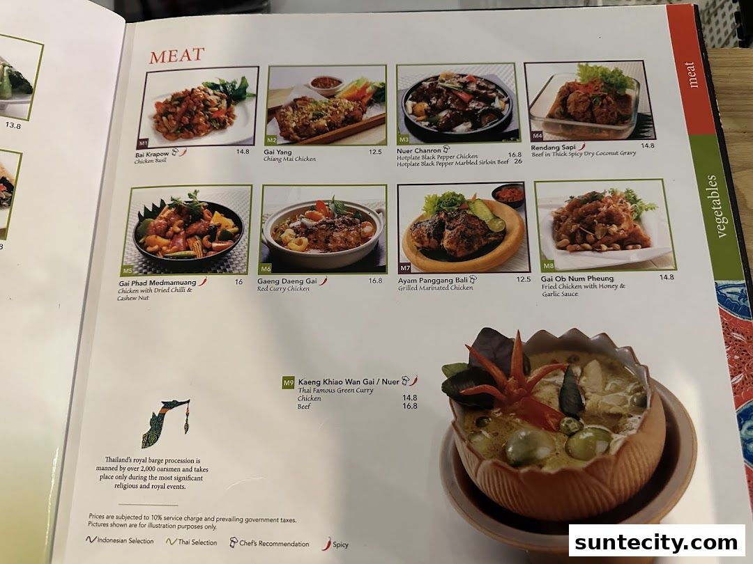 Menu page for Bali Thai Suntec City