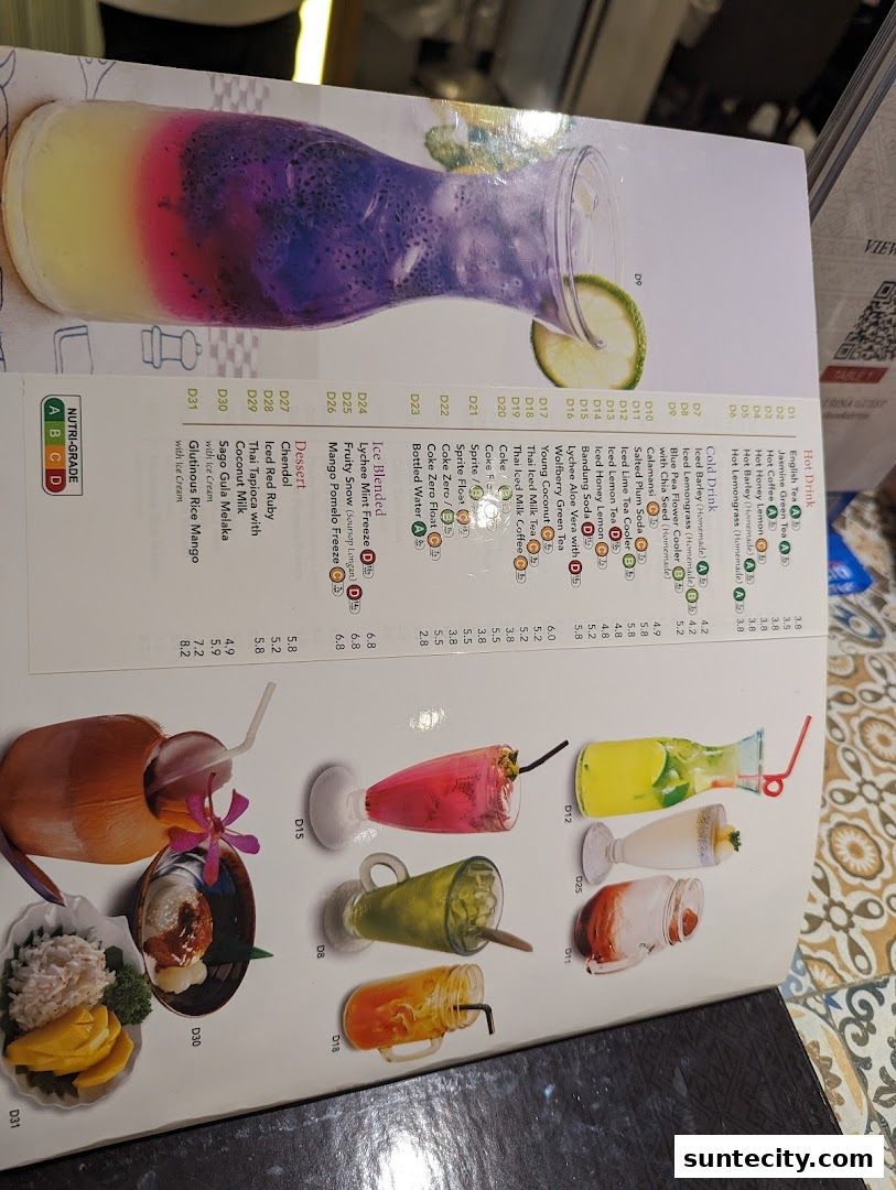 Menu page for Bali Thai Suntec City