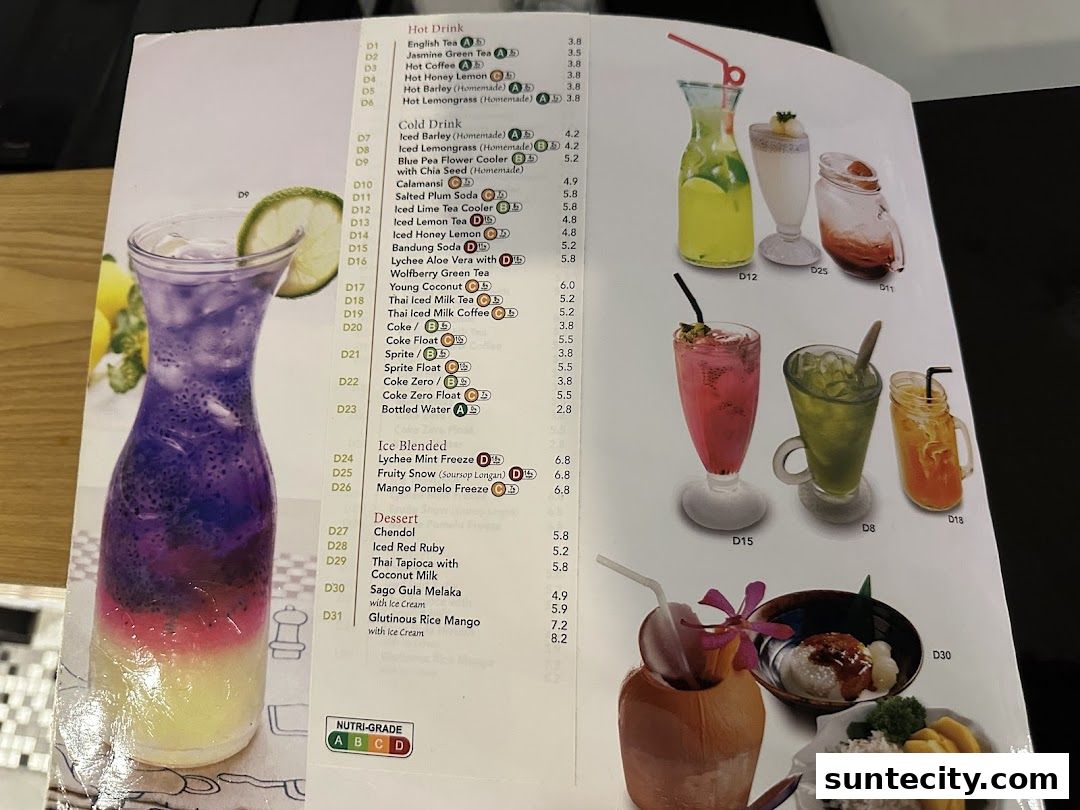 Menu page for Bali Thai Suntec City