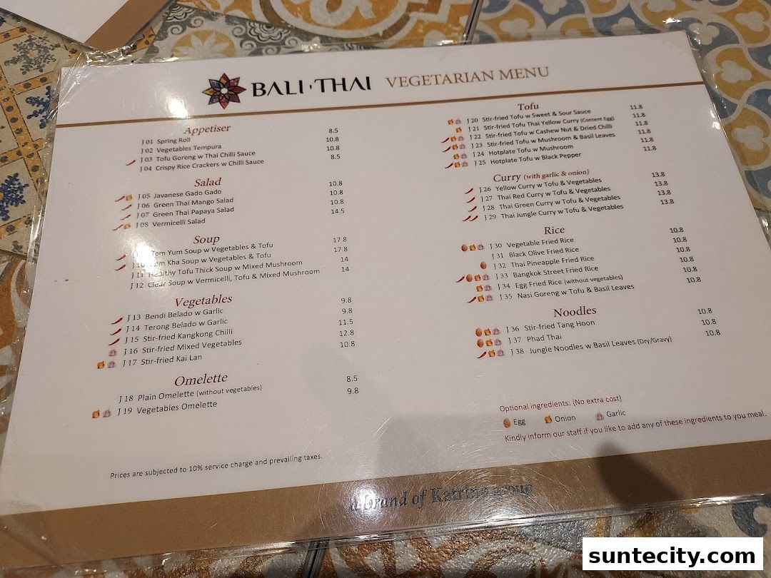 Menu page for Bali Thai Suntec City