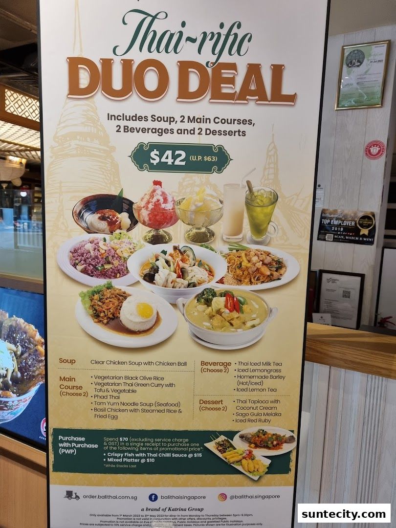 Menu page for Bali Thai Suntec City