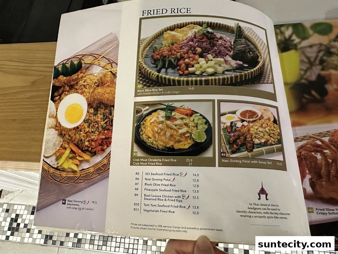 Menu page for Bali Thai Suntec City