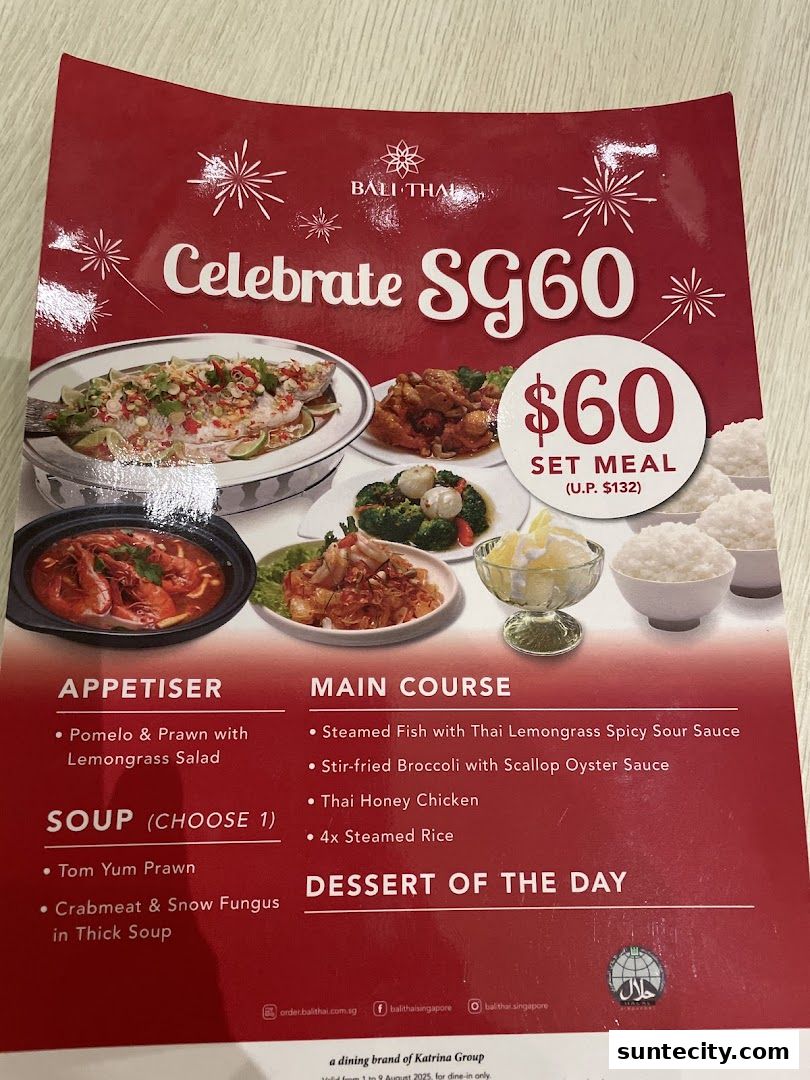 Menu page for Bali Thai Suntec City