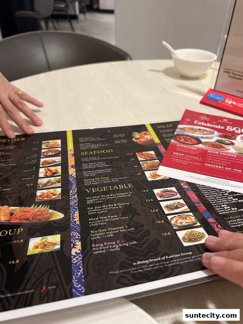 Menu page for Bali Thai Suntec City