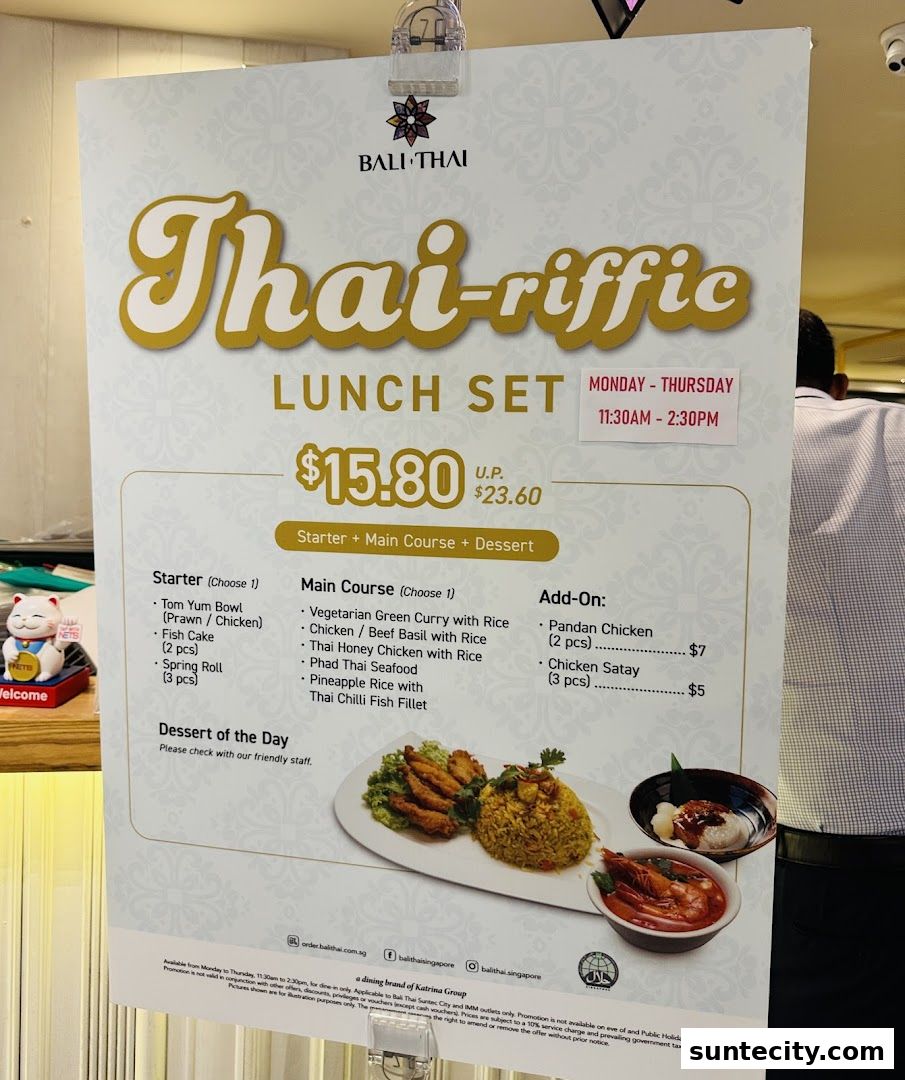 Menu page for Bali Thai Suntec City