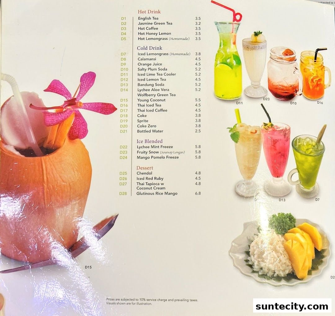 Menu page for Bali Thai Suntec City