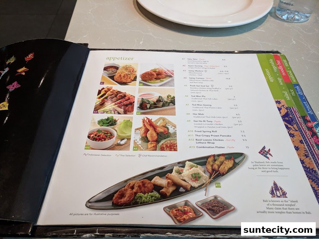 Menu page for Bali Thai Suntec City