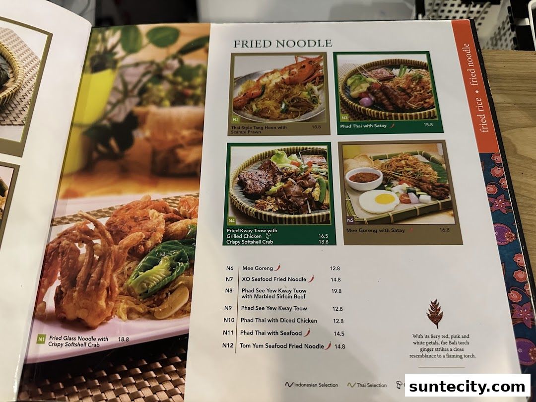 Menu page for Bali Thai Suntec City