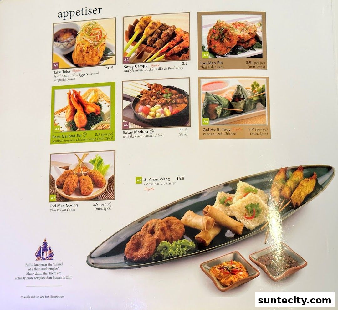 Menu page for Bali Thai Suntec City