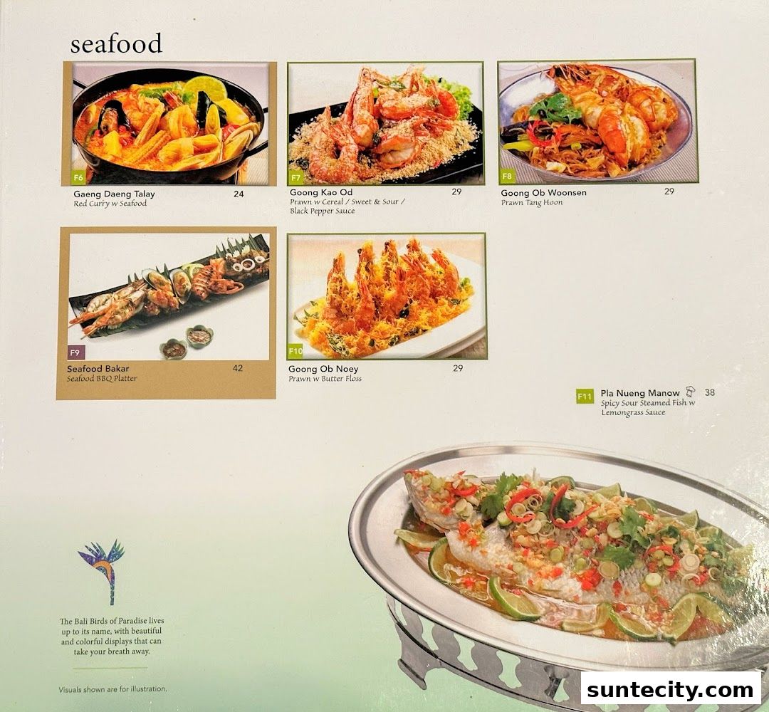 Menu page for Bali Thai Suntec City