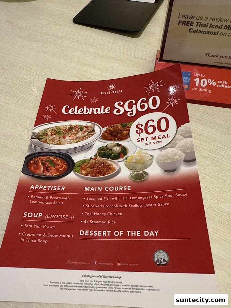 Menu page for Bali Thai Suntec City