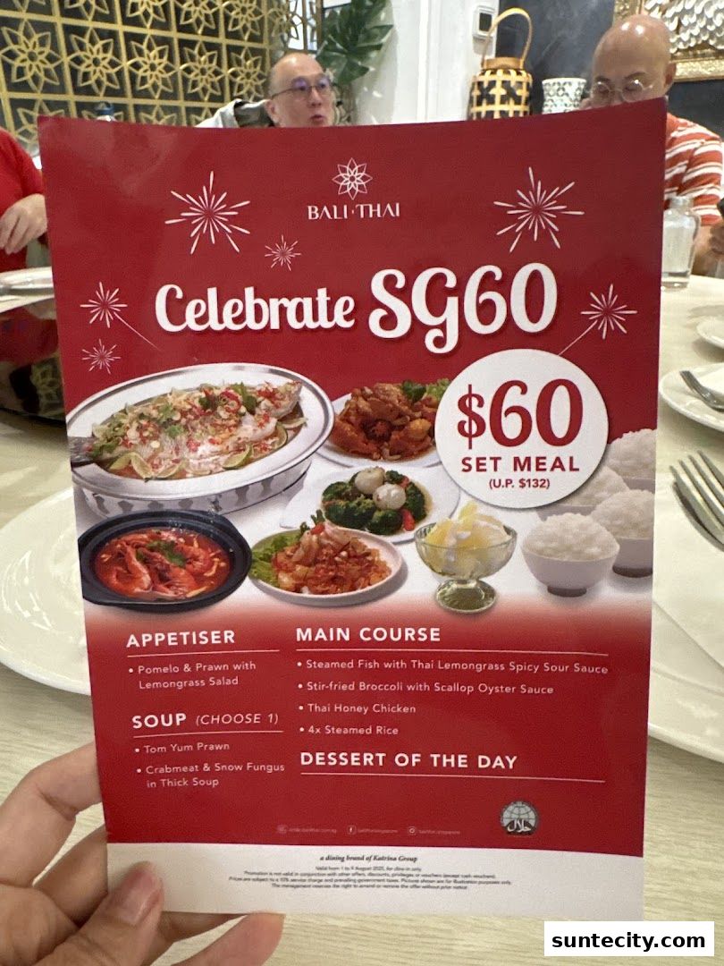 Menu page for Bali Thai Suntec City