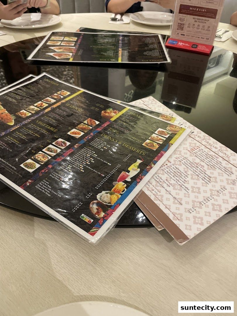 Menu page for Bali Thai Suntec City