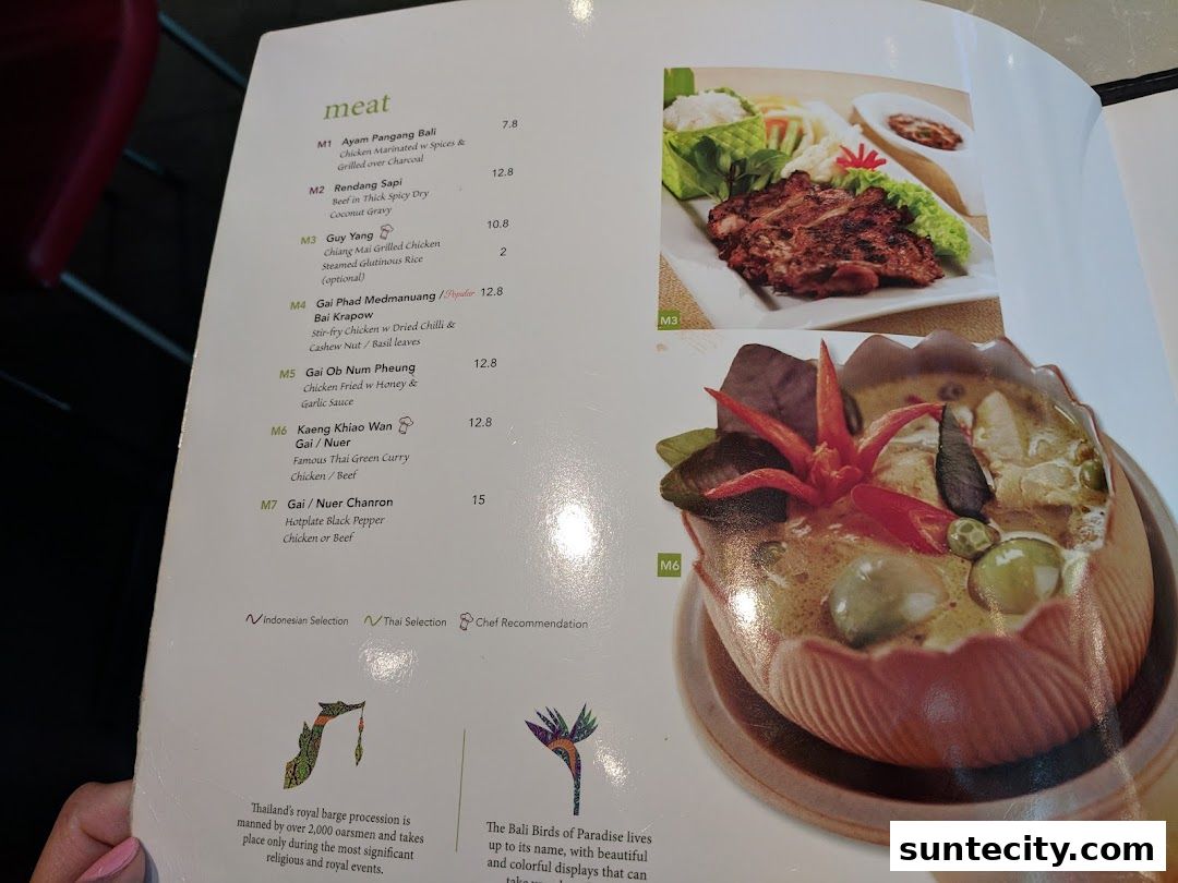 Menu page for Bali Thai Suntec City