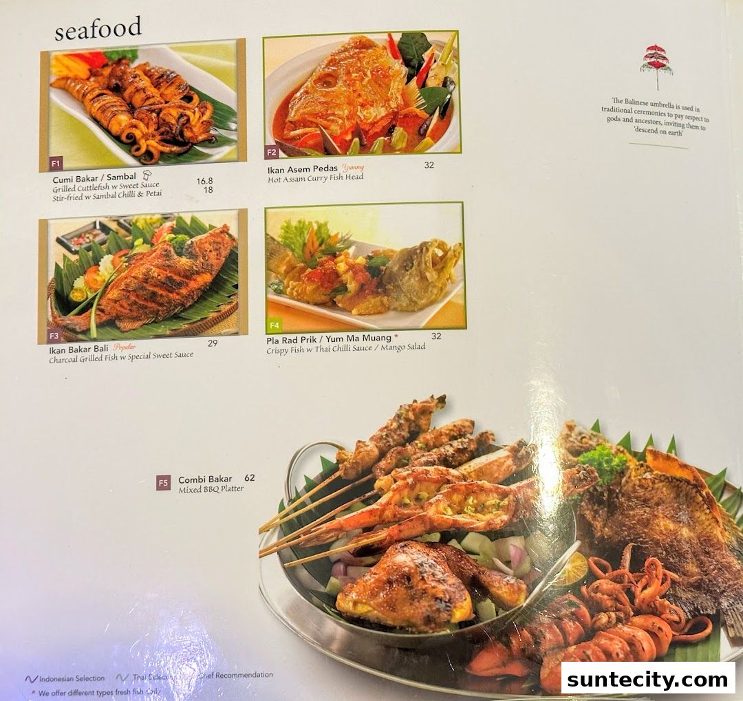 Menu page for Bali Thai Suntec City