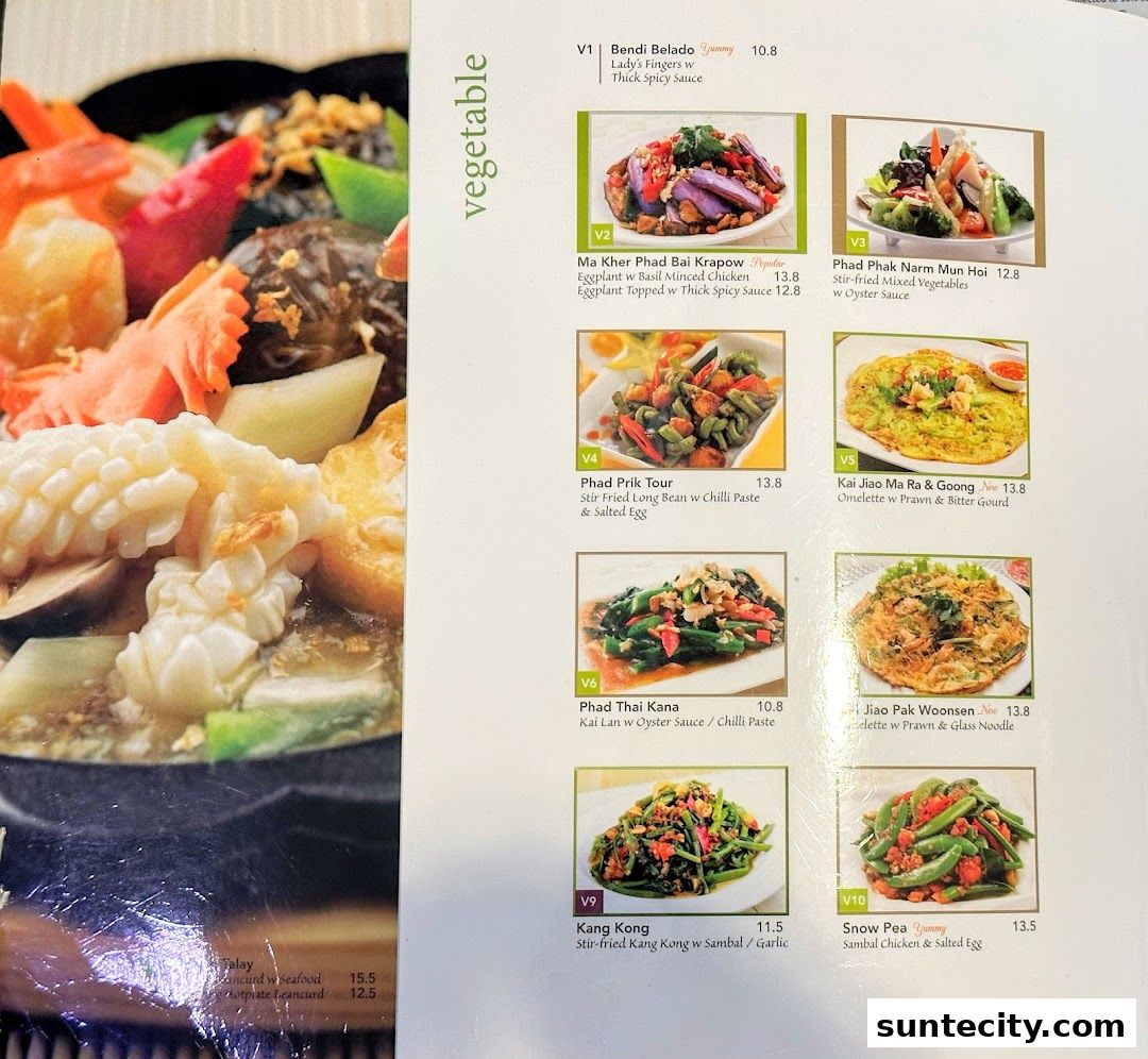 Menu page for Bali Thai Suntec City
