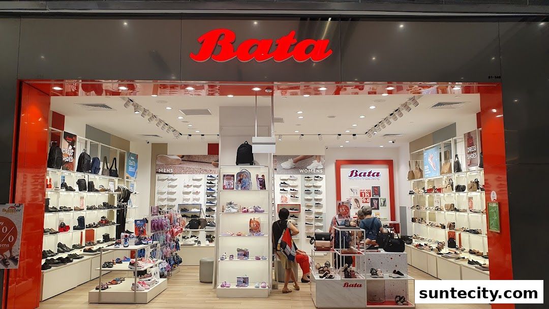 The Bata shoe store displays a wide variety of footwear for men, women, and children.