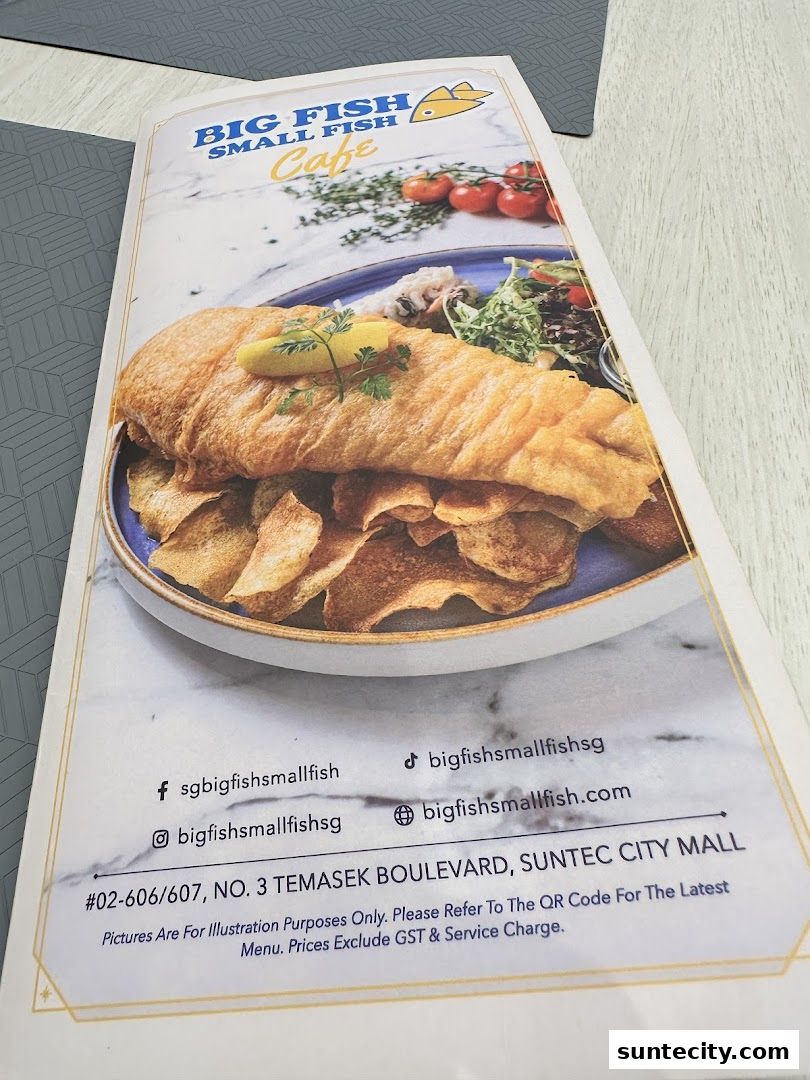Menu page for Big Fish Small Fish CafeSuntec City
