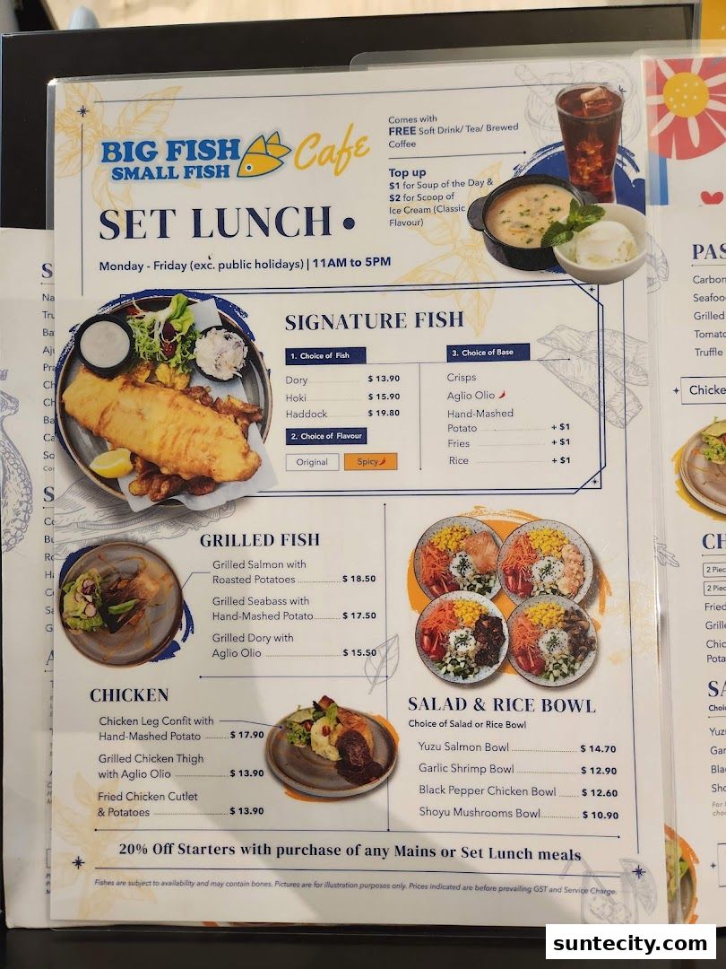 Menu page for Big Fish Small Fish CafeSuntec City
