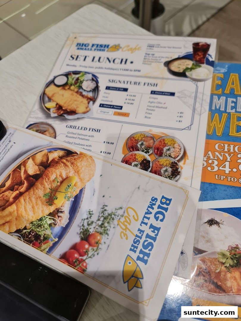 Menu page for Big Fish Small Fish CafeSuntec City