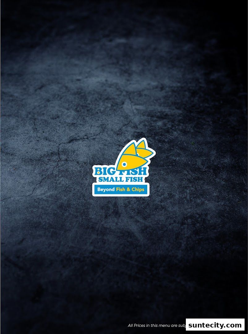 The logo for Big Fish Small Fish, a restaurant specializing in fish and chips.