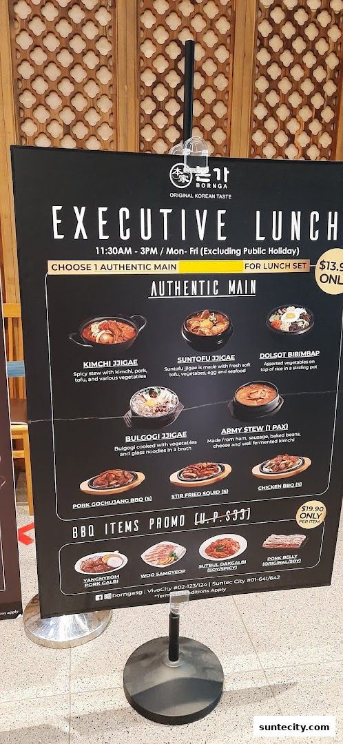 Menu page for Bornga Singapore  Suntec City