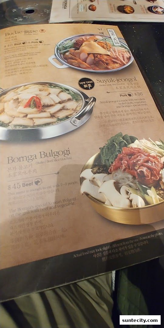 Menu page for Bornga Singapore  Suntec City