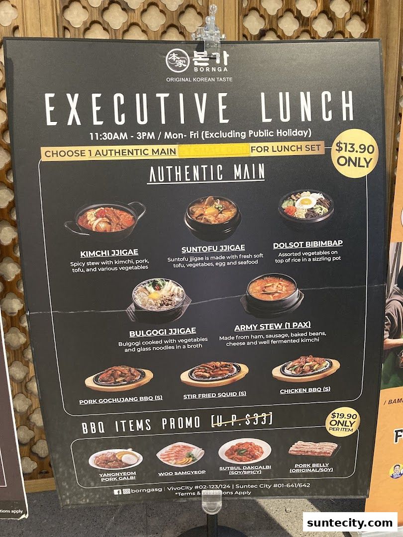 Menu page for Bornga Singapore  Suntec City
