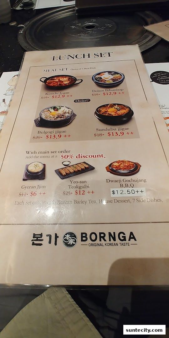 Menu page for Bornga Singapore  Suntec City