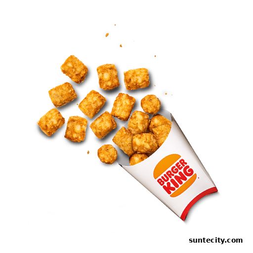 Burger King branded cup overflowing with golden potato tots.