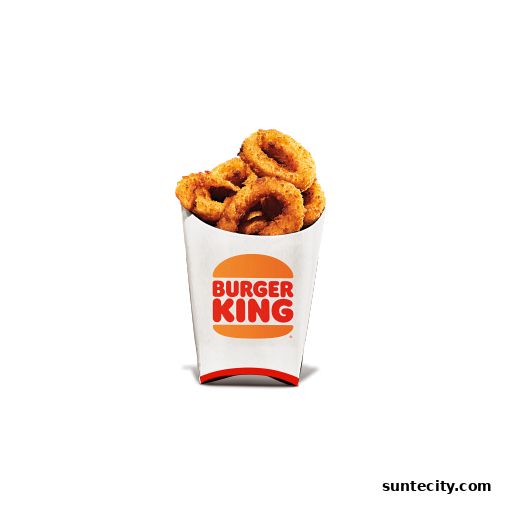 A cup of crispy Burger King onion rings with the brand logo.