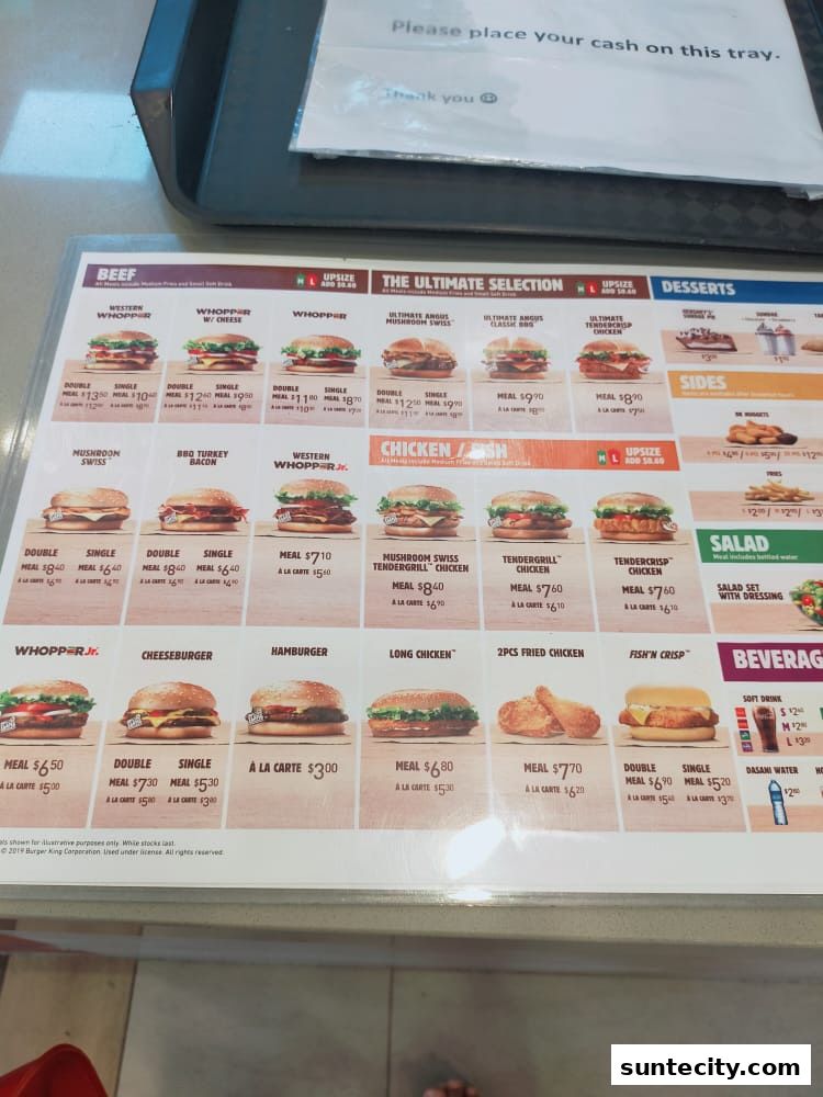 Menu page for Burger King Suntec City