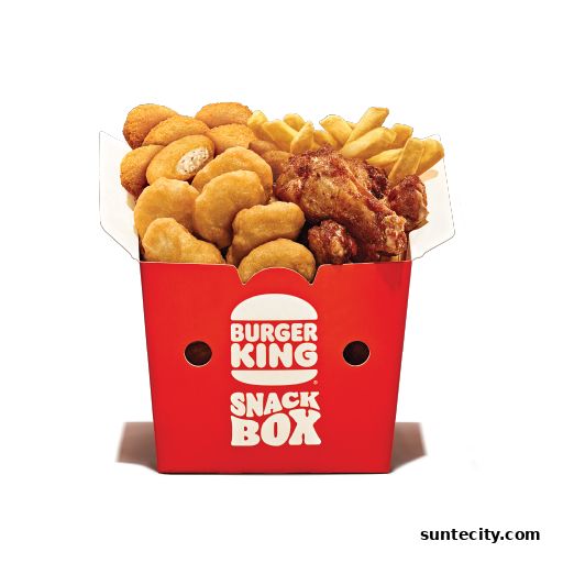 A Burger King Snack Box filled with chicken nuggets, fries, and chicken wings.