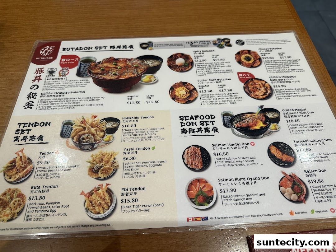 Menu page for Butahage Suntec City