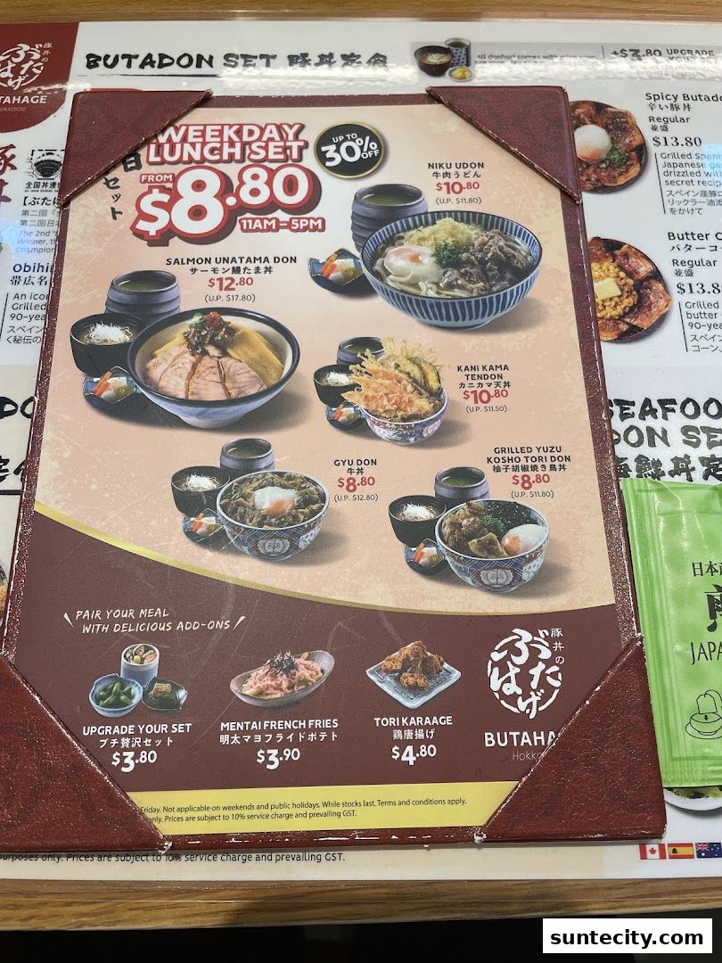 Menu page for Butahage Suntec City