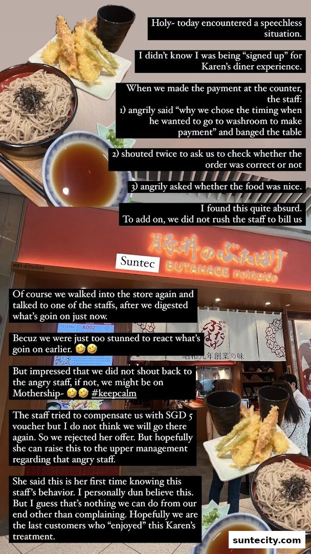 A Japanese restaurant with a neon sign and a meal of soba noodles and tempura.