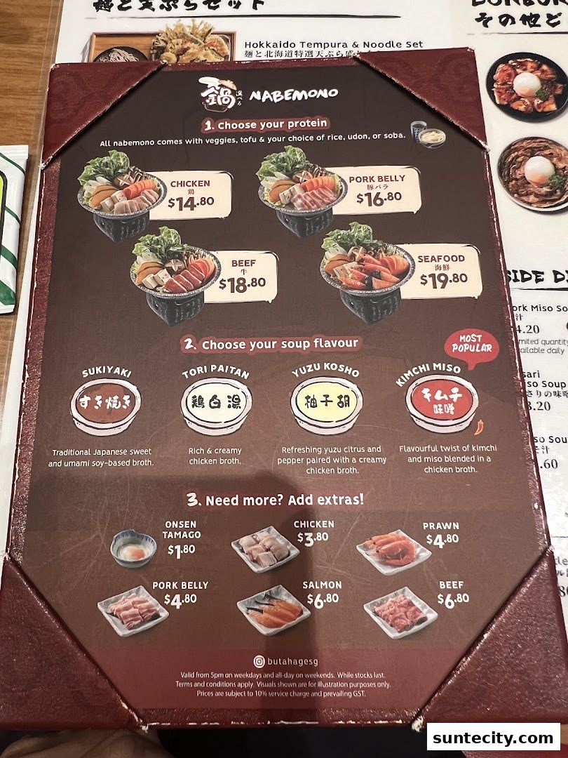 Menu page for Butahage Suntec City