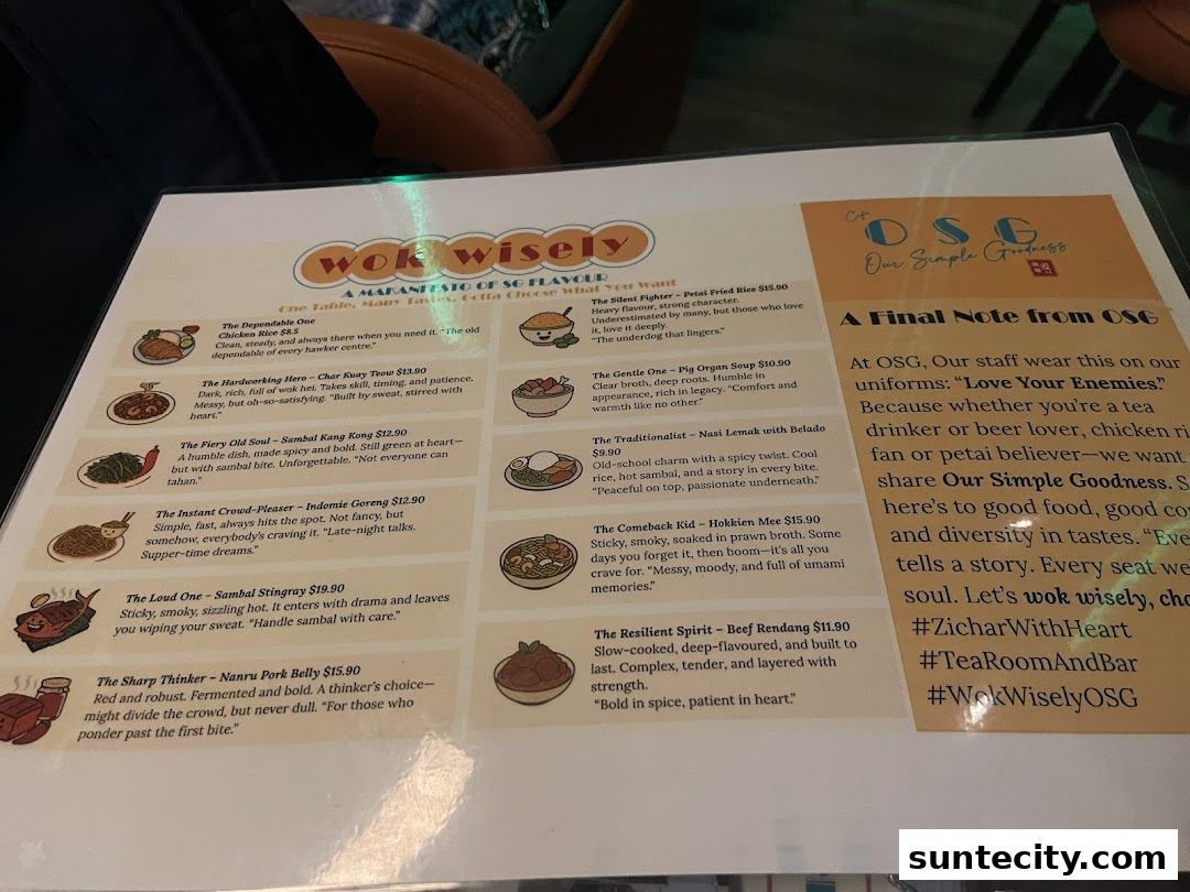 Menu page for Cafe OSG - Zichar Tea Room  Wine Bar