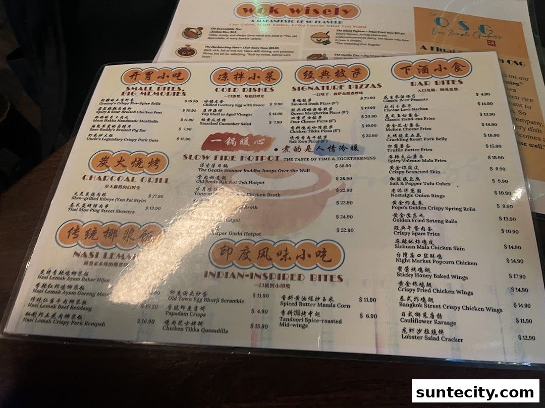 Menu page for Cafe OSG - Zichar Tea Room  Wine Bar